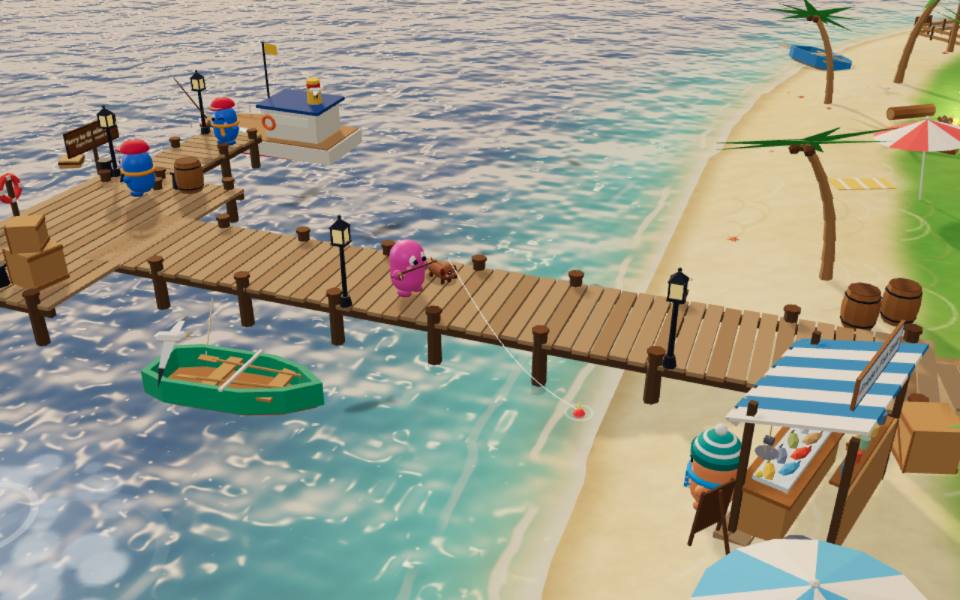 The Fishing World: players fishing on REELPARTY Island
